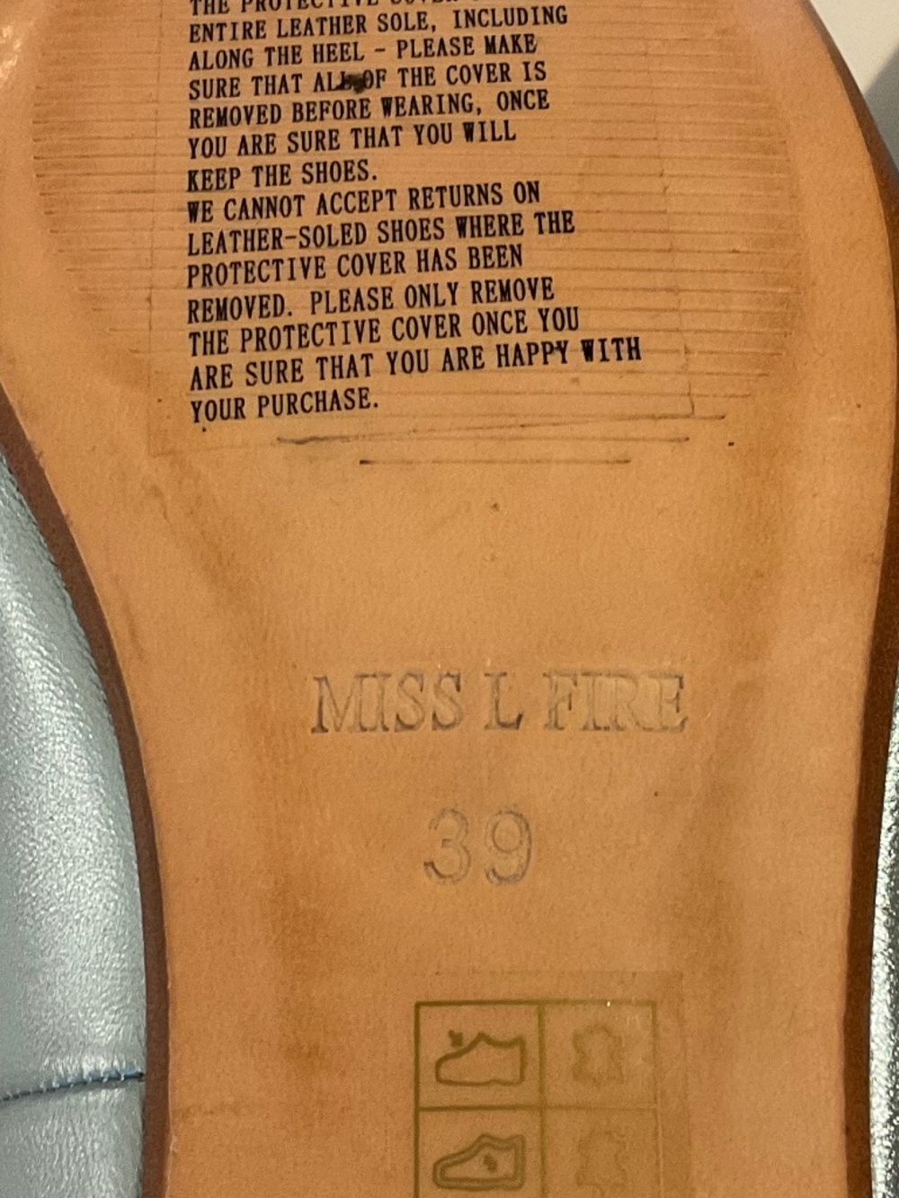 MISS L FIRE Metallic Mint Blue Square Toe Leather Flats Size EU 39 /9 NEW - Picture 7 of 9